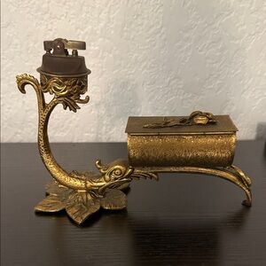 Vintage RARE Japanese Brass Koi Fish Box and Lighter Holder